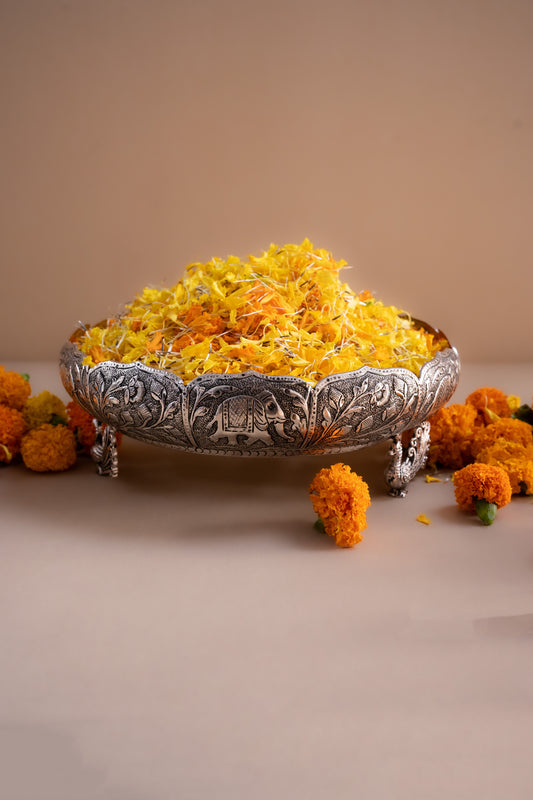 Peacock Urli With Intricate Carvings - Pitaltamba