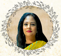 Woman with a yellow saree in a decorative frame