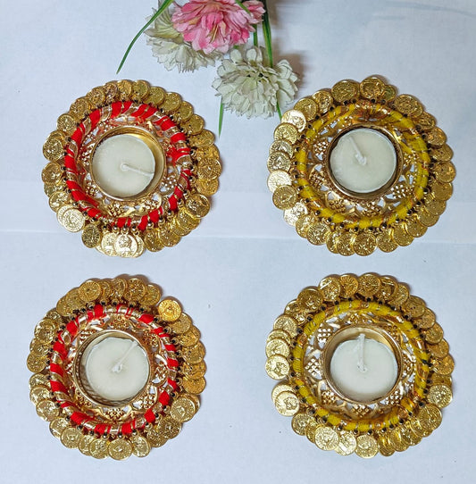 Tea-Light Ginni & Shells With Leheriya Potli - Pitaltamba