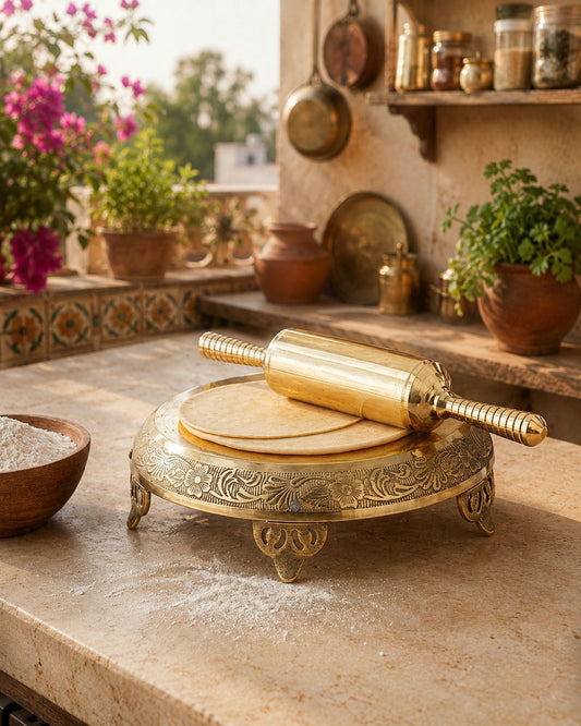 Brass Chakla & Belan (Rolling Pin) Set – Gold Finish