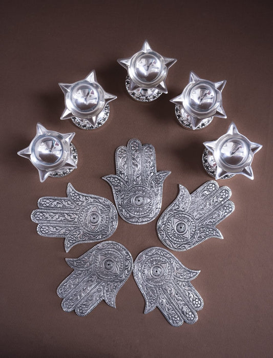 Five Wick Carved Deepak With Incense Holder Combo - Pitaltamba