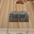Intricate Carving Silver Purse / Clutch With Handle & String - Pitaltamba