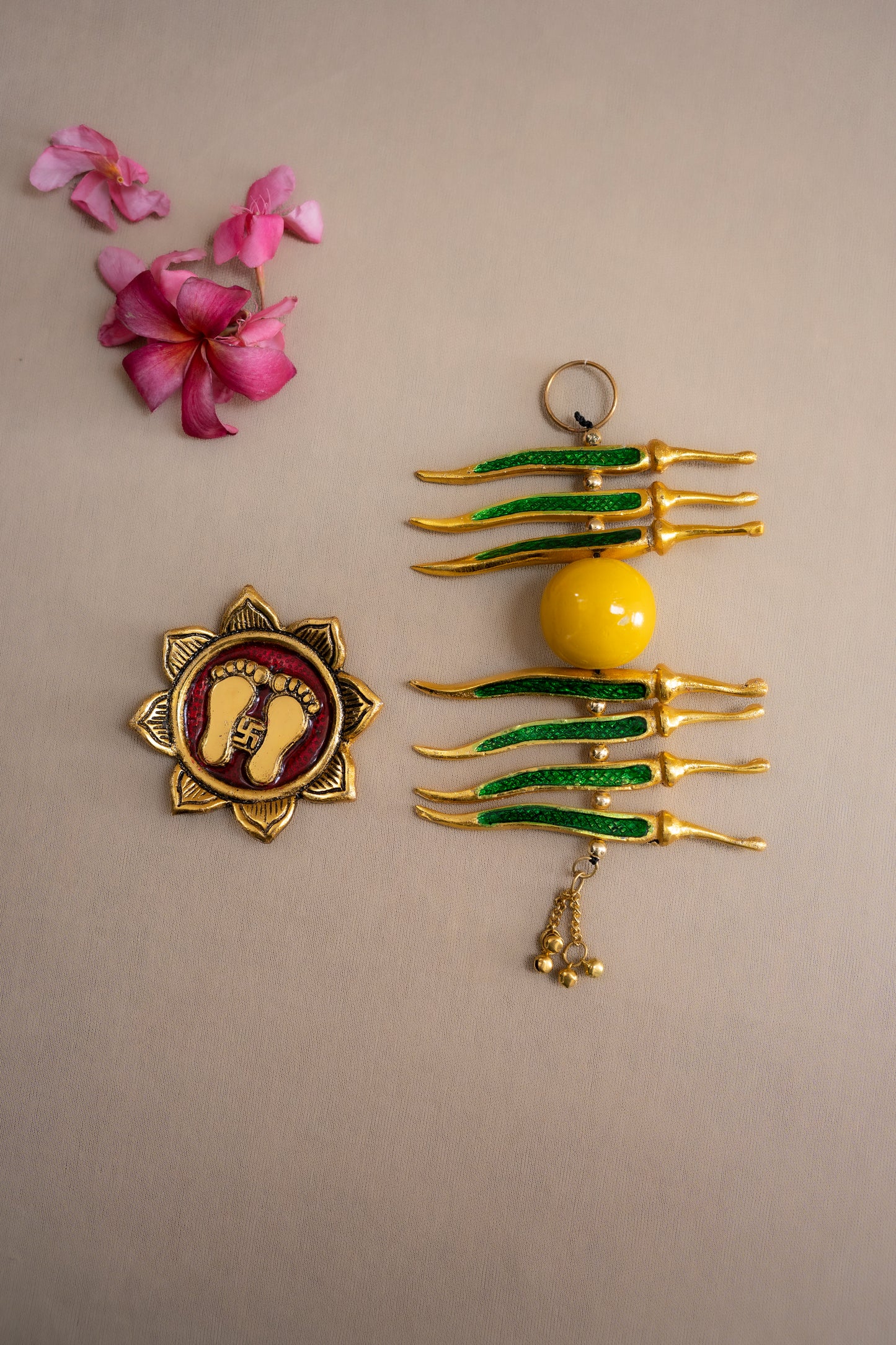 Lemon & Chilli Gold Door Hanging with Laxmi Ji Charan Paduka