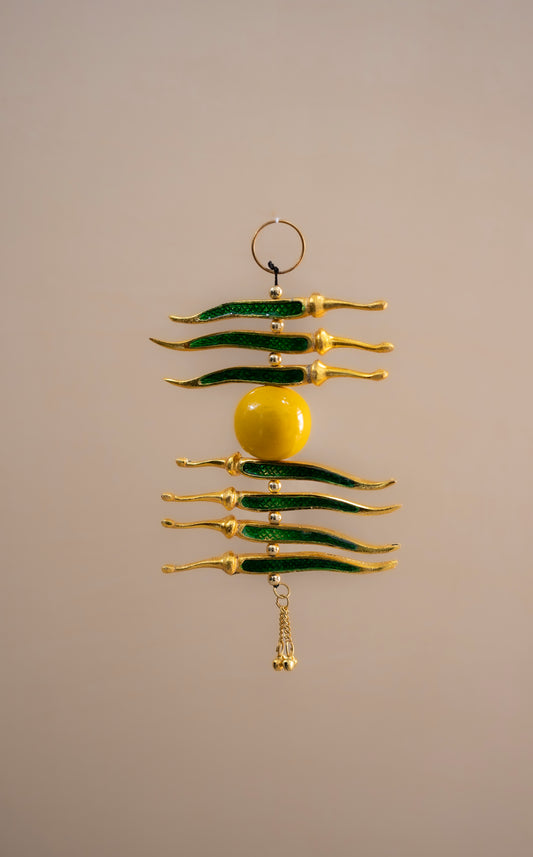 Lemon & Chilli Gold Door Hanging with Laxmi Ji Charan Paduka