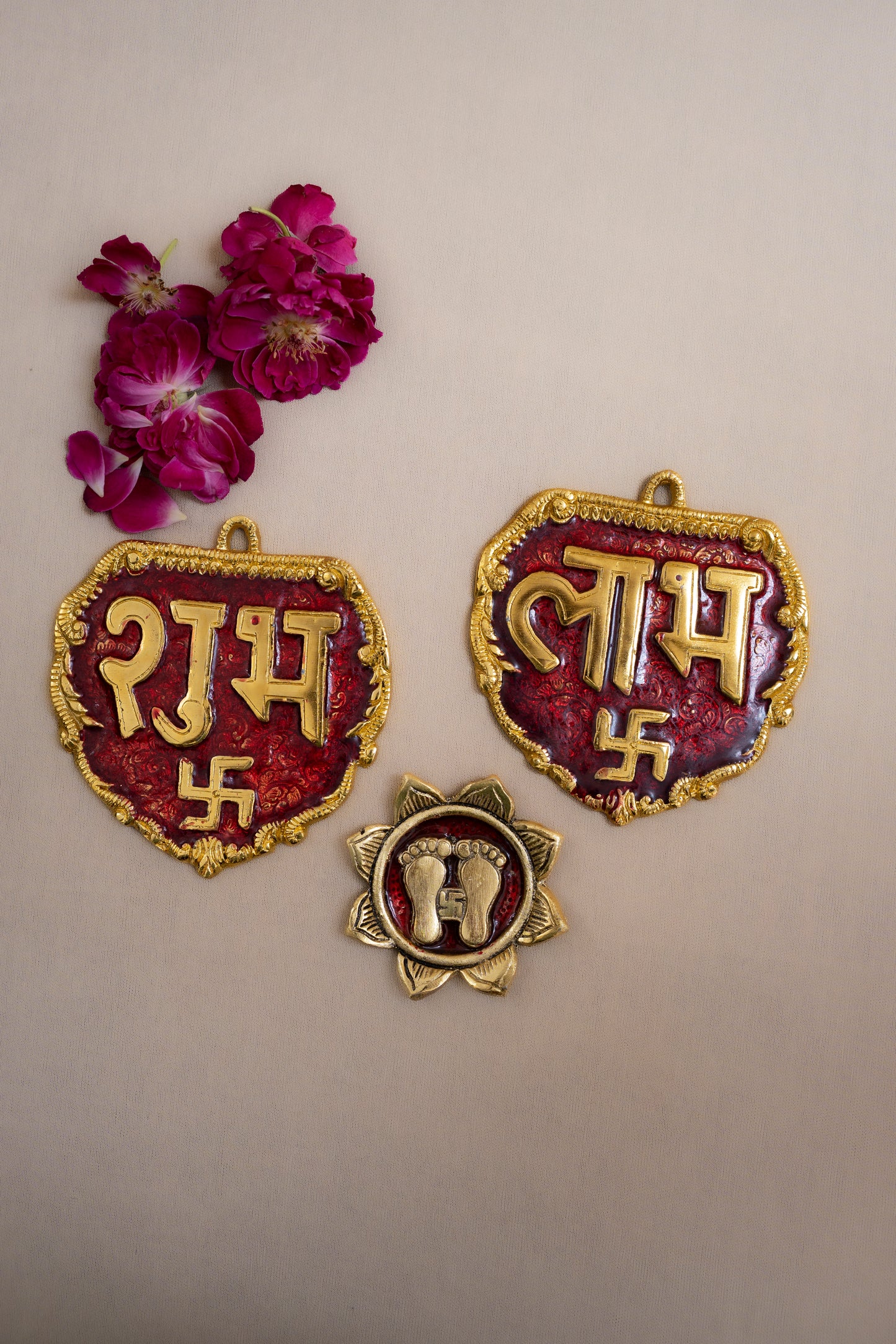 Shubh Labh Gold Door Hanging With Laxmi Ji Charan Paduka Set