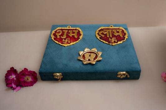 Shubh Labh Gold Door Hanging With Laxmi Ji Charan Paduka Set