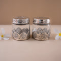 Silver border glass set of two jars