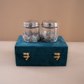 Silver border glass set of two jars