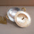 Two metallic plates, one silver and one gold, on a light surface with a beige background.