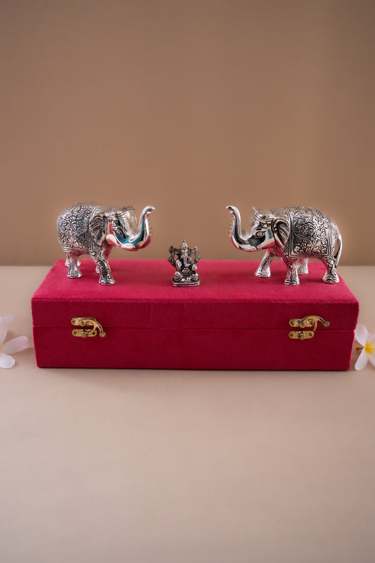 Ganesh Idol With Pair Of Elephants