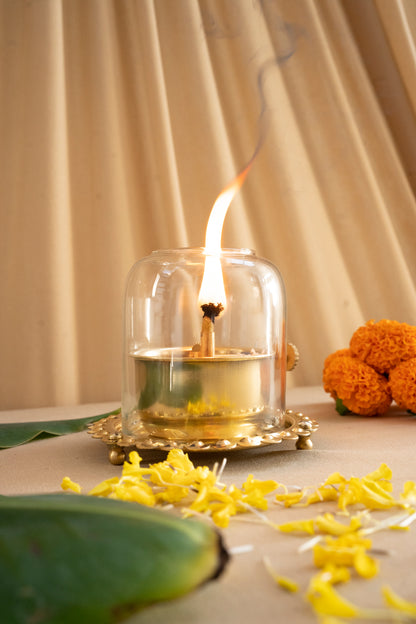 Akhand Diya With Adjustable Wick And  Borocilate Glass - Pitaltamba