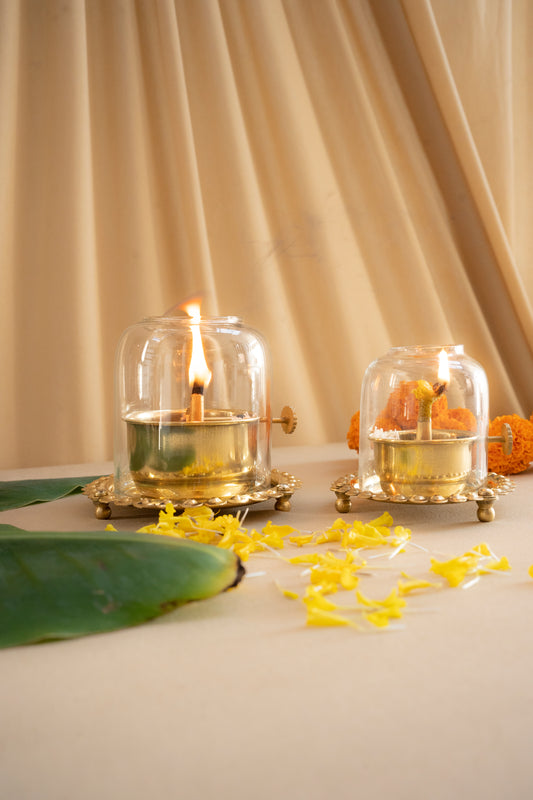 Akhand Diya With Adjustable Wick And  Borocilate Glass - Pitaltamba