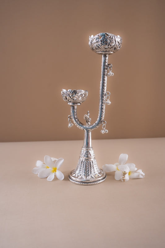 Silver plated candle holder with decorative bells