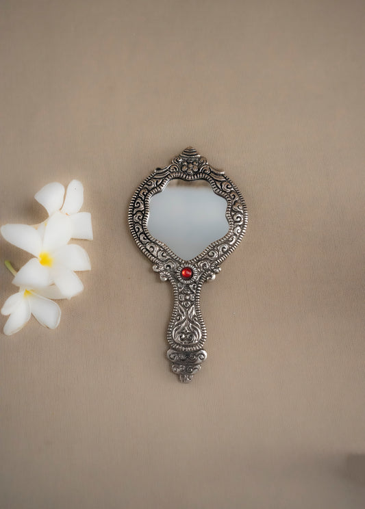 Decorative hand mirror with floral 