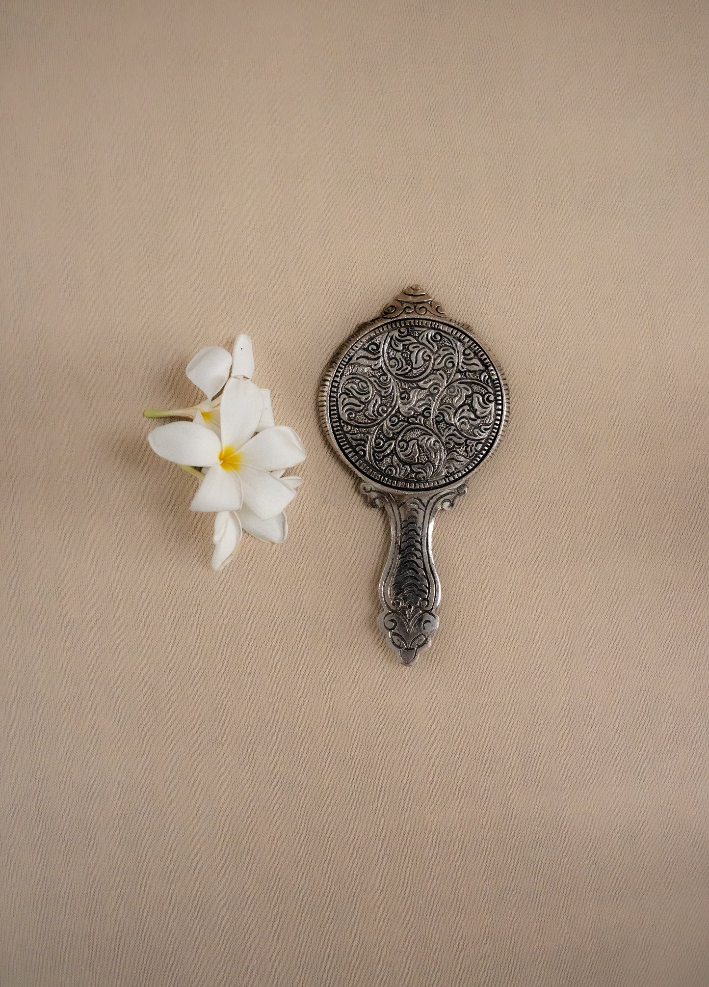 silver brass hand mirror
