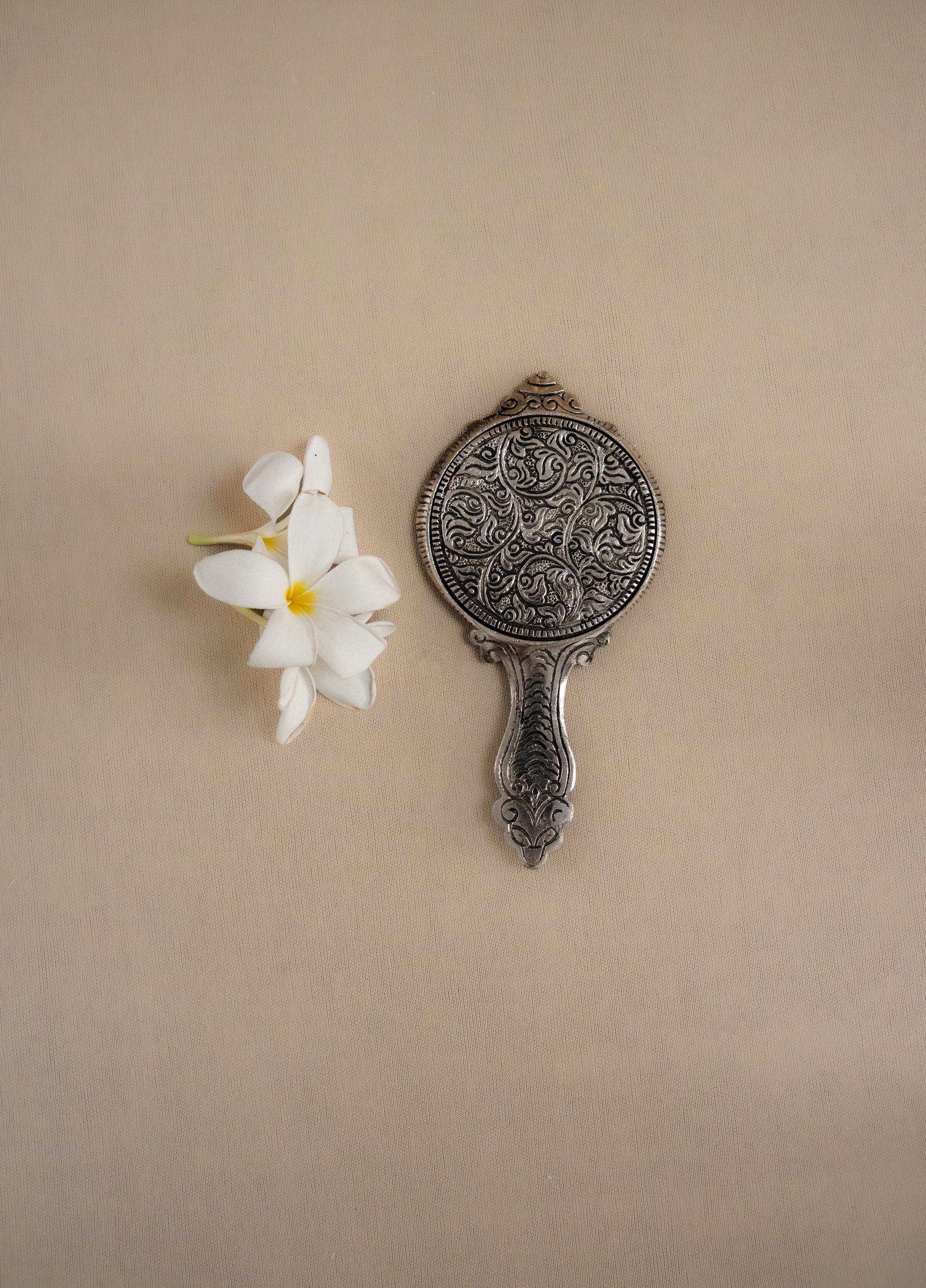 silver brass hand mirror