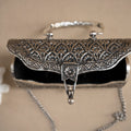 Intricate Carving Silver Purse / Clutch With Handle & String - Pitaltamba