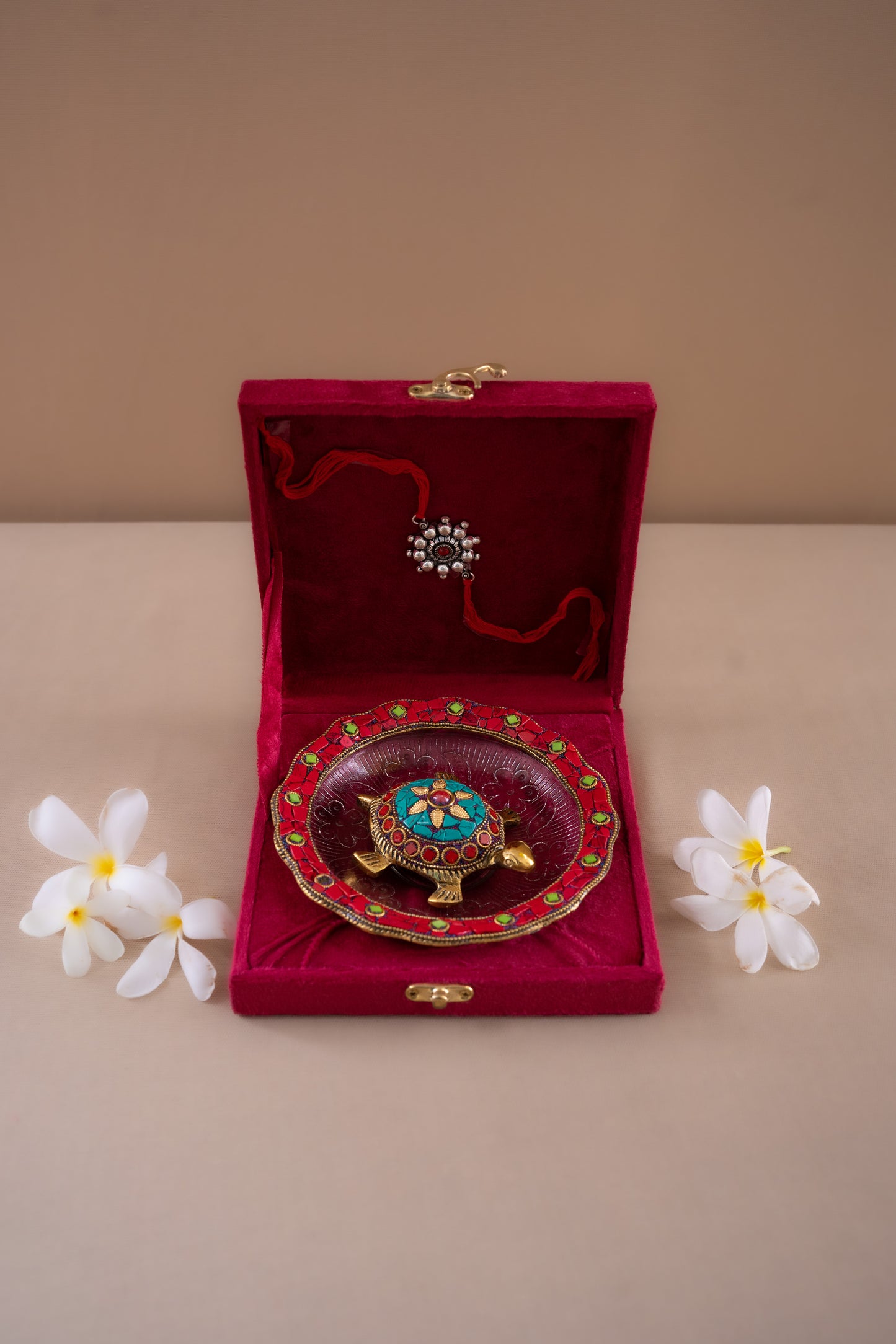 Feng shui stone work tortoise with carved plate