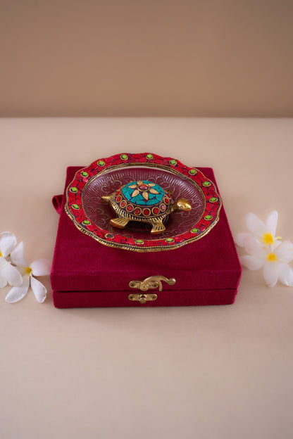Feng shui stone work tortoise with carved plate