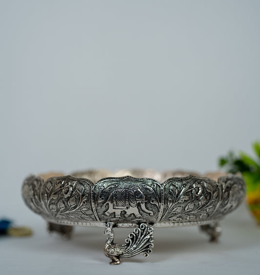 Peacock Urli With Intricate Carvings
