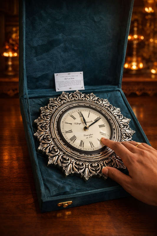 Premium 999 Silver Wall Clock with Luxury Velvet Box