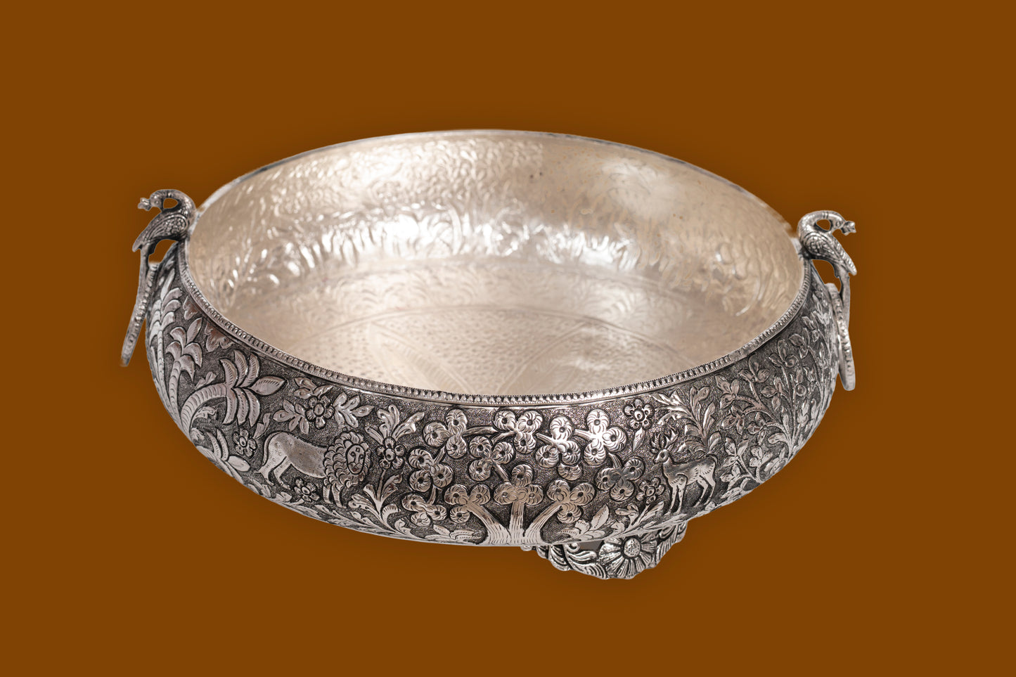 Jungle Theme Urli With Intricate Carvings