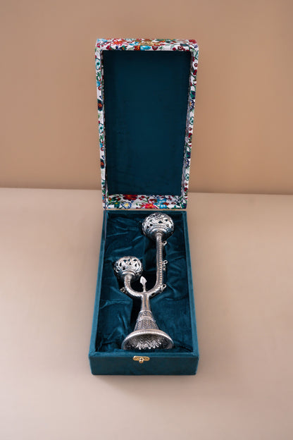 Silver Plated Candle Holder With Decorative Bells - Pitaltamba