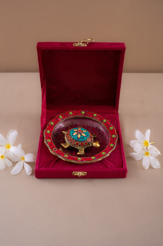 Vastu & Feng Shui Stone Work Tortoise With Carved Plate - Pitaltamba