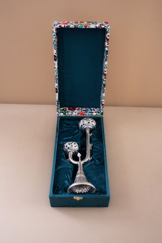 Silver Plated Candle Holder With Decorative Bells - Pitaltamba