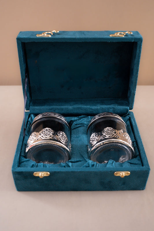 Silver Border Glass Set Of Two Jars - Pitaltamba
