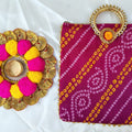 Big Diya Mat With Bandhej Clutch Bag - Pitaltamba