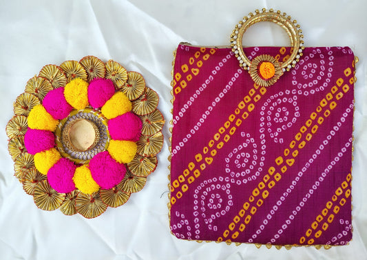 Big Diya Mat With Bandhej Clutch Bag - Pitaltamba