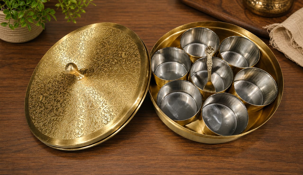 Traditional Brass Masala Box for Indian Kitchen