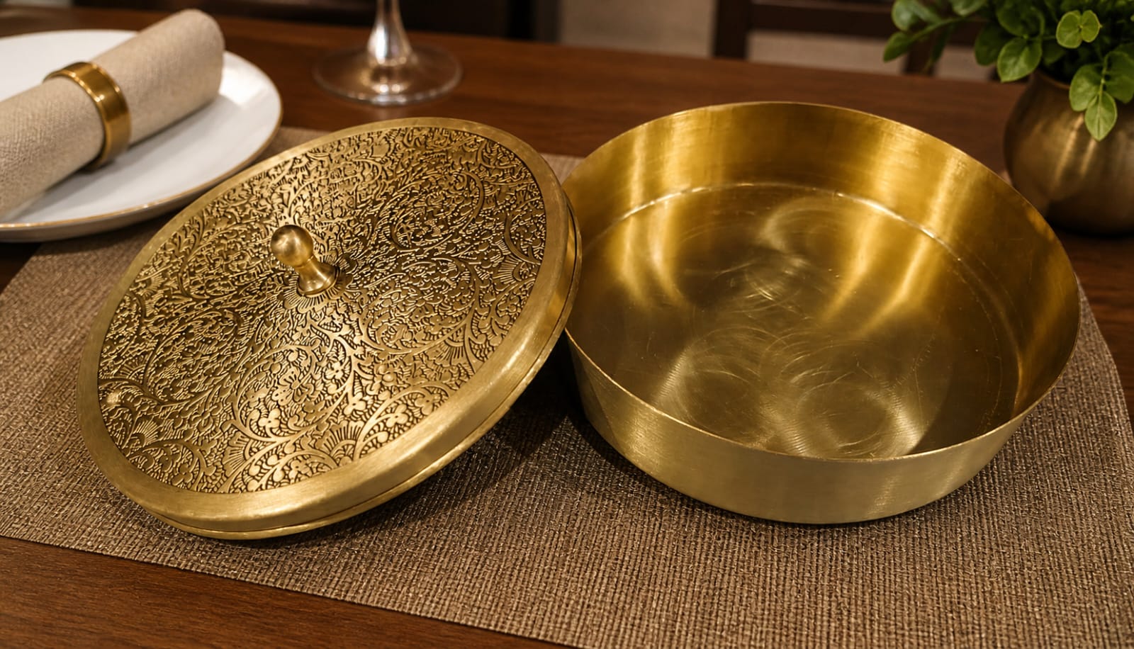 Handmade Pure Brass Spice Box with Spoon