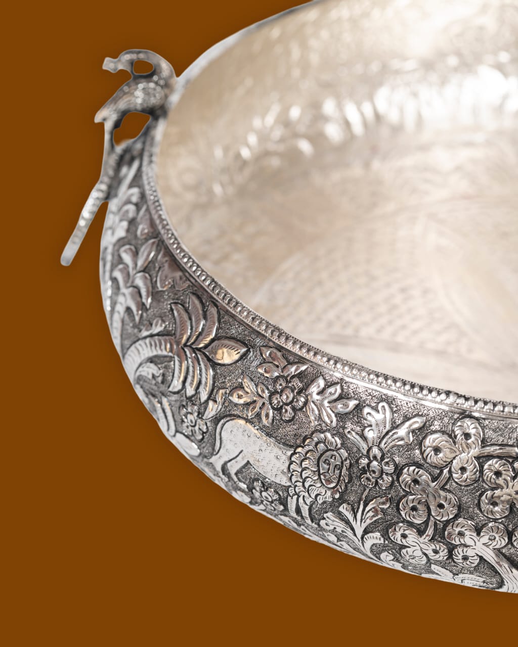Jungle Theme Urli With Intricate Carvings