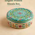 Decorative masala box with floral patterns on a beige background