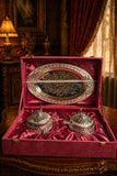 Enamel Twin Peacock Box with Spoon & Oval Tray Set - Pitaltamba