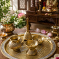 Brass Etched Puja Thali Set (7 Pieces) – Dual Shade Finish - Pitaltamba