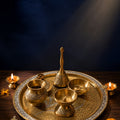 Brass Etched Puja Thali Set (7 Pieces) – Dual Shade Finish - Pitaltamba