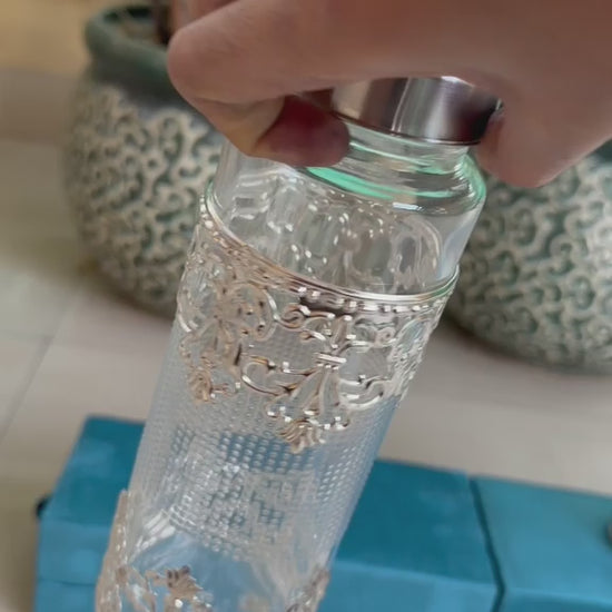 Fancy Glass Bottle With German Silver Coating In Velvet Box