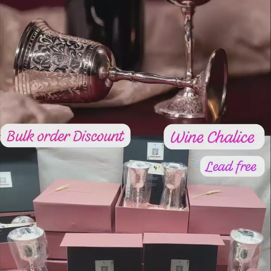 Luxury wine chalice product video displaying handcrafted metal goblets with elegant stems and premium finish.