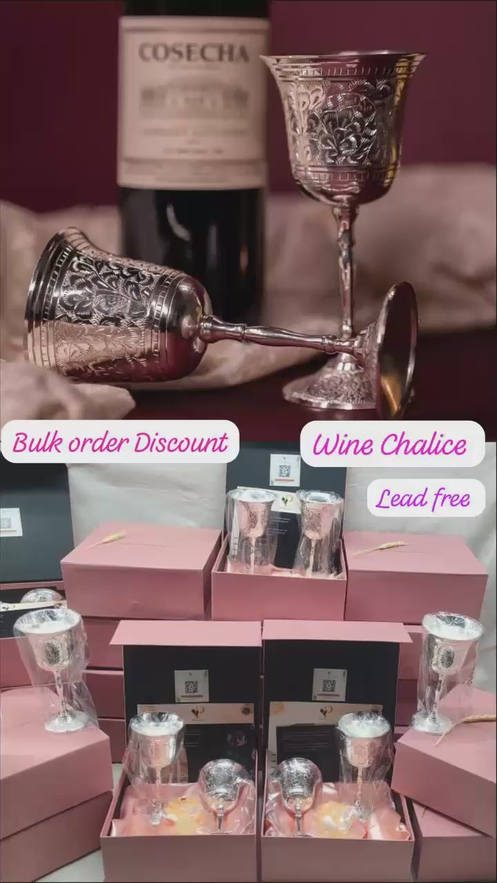 Luxury wine chalice product video displaying handcrafted metal goblets with elegant stems and premium finish.